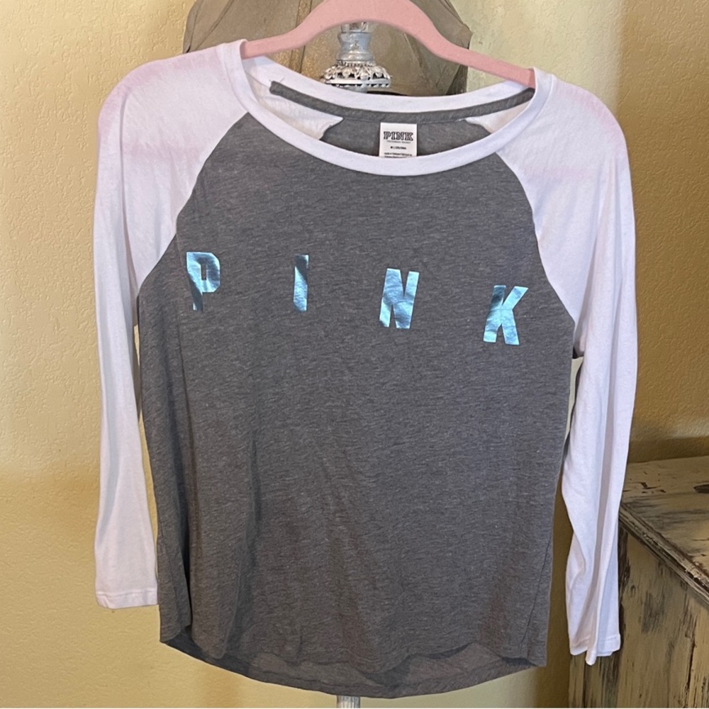 PINK Victoria's Secret Kids Gray and White Long Sleeve Tee